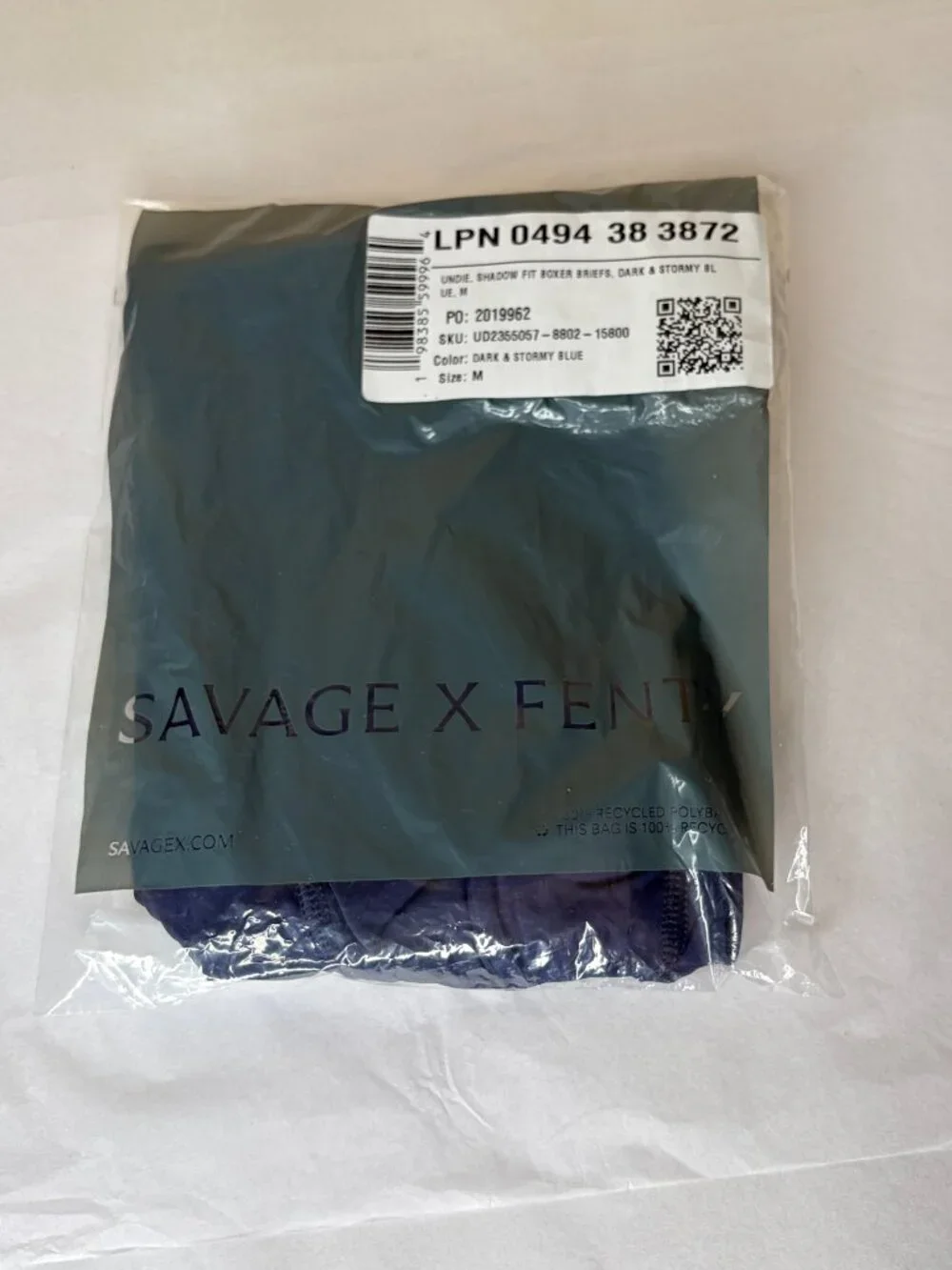 New Savage x Fenty Shadow Fit Boxer Briefs Blue Size M